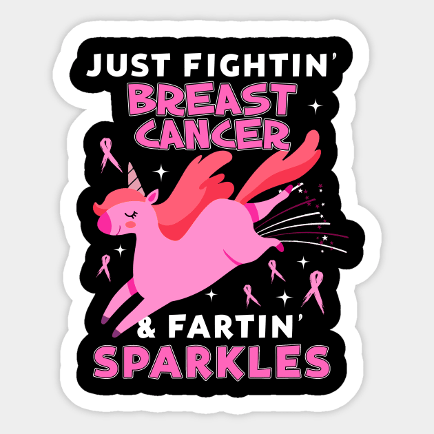 breast cancer funny unicorn farting sparkles Sticker by TeesCircle